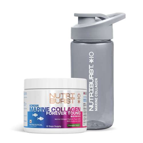 NUTRIBURST: Korean Marine Collagen Peptides Supplement for Skin, Hair, Nails & Joints | Clinically Proven Ingredient | High Absorption 8 gms Collagen, Pineapple 100gm