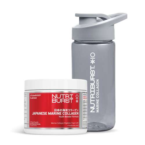 NUTRIBURST: Pure Japanese Marine Collagen Peptides Supplement for Skin, Hair, Nails & Joints | Clinically Proven Ingredient | High Absorption 8 gms Collagen, Strawberry 100gm