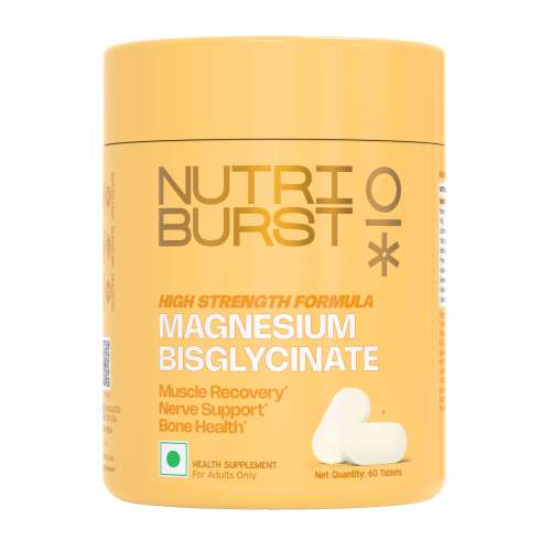 NUTRIBURST: Magnesium Bisglycinate 60 Tablets | Chelated High Absorption Magnesium Supplement | Supports Sleep, Muscle Recovery, Stress Relief, Nerve Function & Bone Health | High Strength Formulated | Vegetarian  | 160gm