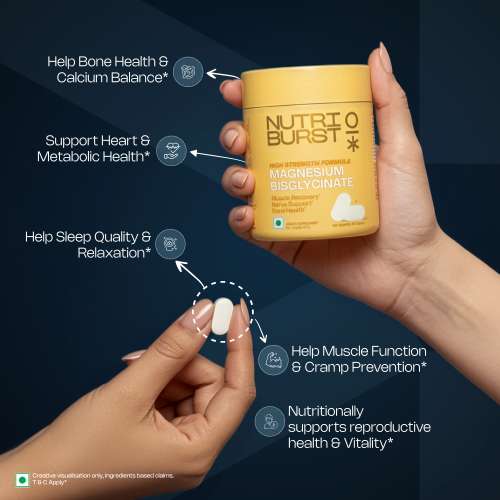 NUTRIBURST: Magnesium Bisglycinate 60 Tablets | Chelated High Absorption Magnesium Supplement | Supports Sleep, Muscle Recovery, Stress Relief, Nerve Function & Bone Health | High Strength Formulated | Vegetarian  | 160gm