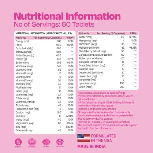 NUTRIBURST: Multivitamin Ultra Tablets for Women | High Strength US Formulated | Supports Hair Growth, Skin Health, Energy & Hormonal Balance | 60+ Vitamins & Minerals | Veg Supplement | 60 Count  | 160gm
