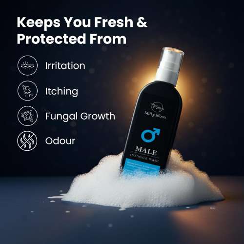 Milky Moon: Male Intimate Wash with Aloe Vera, Barberry, Tea Tree, Neem, pH Balanced  for Cleansing, Refreshing and Deodorising 100ml