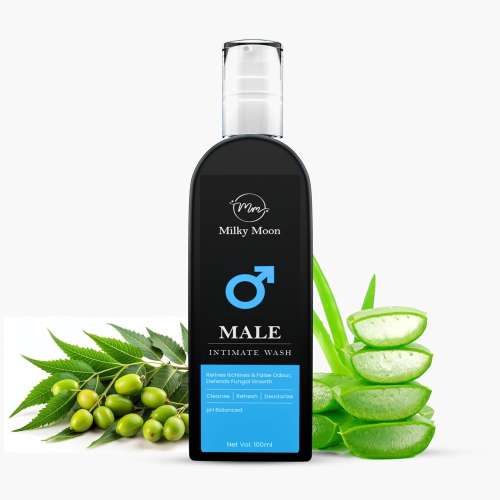 Milky Moon: Male Intimate Wash with Aloe Vera, Barberry, Tea Tree, Neem, pH Balanced  for Cleansing, Refreshing and Deodorising 100ml
