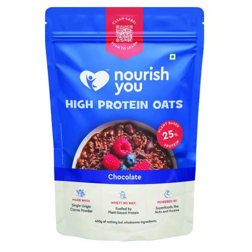 Nourish You: High Protein Oats | 25gm Plant Protein | Chocolate Oatmeal | Breakfast cereal | 400gm