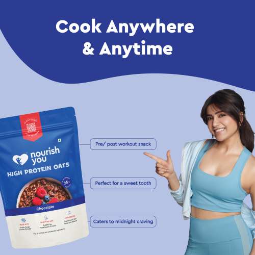 Nourish You: High Protein Oats | 25gm Plant Protein | Chocolate Oatmeal | Breakfast cereal | 400gm