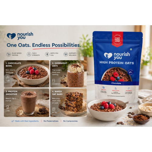 Nourish You: High Protein Oats | 25gm Plant Protein | Chocolate Oatmeal | Breakfast cereal | 400gm