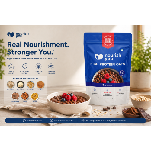 Nourish You: High Protein Oats | 25gm Plant Protein | Chocolate Oatmeal | Breakfast cereal | 400gm