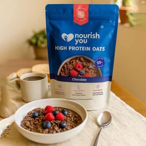 Nourish You: High Protein Oats | 25gm Plant Protein | Chocolate Oatmeal | Breakfast cereal | 400gm