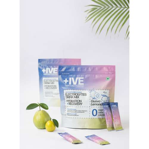 Curiously +IVE: Electrolytes Drink Mix - Assorted Flavour Pack(Lemonade + Guava) 80gm| Zero Sugar, Zero Carbs, Zero Calories | Hydration + Recovery Supplement