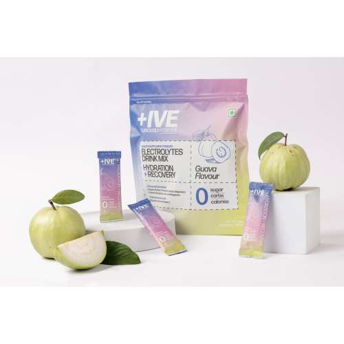 Curiously +IVE: Electrolytes Drink Mix - Guava Flavour Pack - 80gm (4gm x 20 Sachet)| Zero Sugar, Zero Carbs, Zero Calories | Hydration + Recovery Supplement