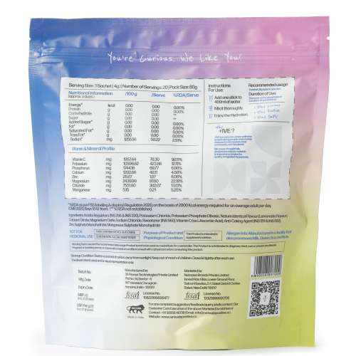 Curiously +IVE: Electrolytes Drink Mix - Lemonade Flavour Pack - 80gm (4gm x 20 Sachet)| Zero Sugar, Zero Carbs, Zero Calories | Hydration + Recovery Supplement