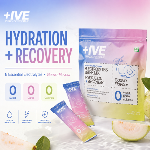 Curiously +IVE: Electrolytes Drink Mix - Guava Flavour Pack - 80gm (4gm x 20 Sachet)| Zero Sugar, Zero Carbs, Zero Calories | Hydration + Recovery Supplement