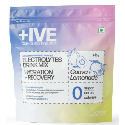 Curiously +IVE: Electrolytes Drink Mix - Assorted Flavour Pack(Lemonade + Guava) 80gm| Zero Sugar, Zero Carbs, Zero Calories | Hydration + Recovery Supplement