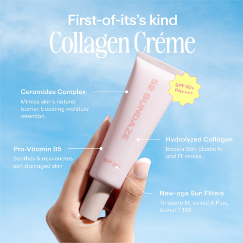 52 Sundaze: Collagen Glow SPF 50+ PA++++ Sunscreen With Ceramides for Barrier Repair | No White Cast | Broad Spectrum UVA/UVB Protection |50gm