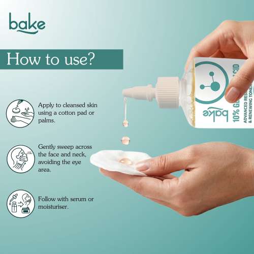 Bake Cosmetics: 10% Glycolic Acid Advanced Resurfacing & Renewing Face Toner for Smooth, Bright Even Skin & Clogged Pores  200ml