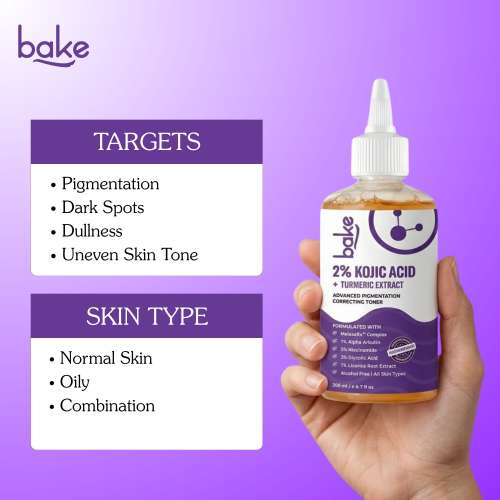 Bake Cosmetics: 2%Kojic Acid Advanced Brightening & Pigmentation Correcting Face Toner for Dark Spots, Even Skin Tone & Glow 200ml
