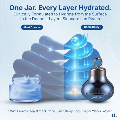 Numour: Damn Dewy 30gm | Intense Hydration & Barrier Repair Pressed Serum 30g | Blue LED Smart Jar