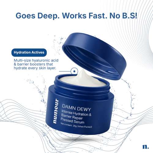 Numour: Damn Dewy 30gm | Intense Hydration & Barrier Repair Pressed Serum || Without Blue LED
