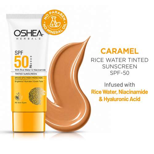 Oshea Herbals: Rice Water Tinted Sunscreen SPF 50 ++++ (Caramel-05) 50ml