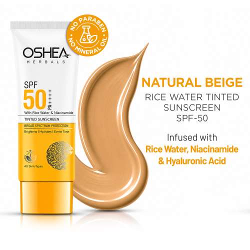Oshea Herbals: Rice Water Tinted Sunscreen SPF 50 ++++ (Natural Beige-03) 50ml