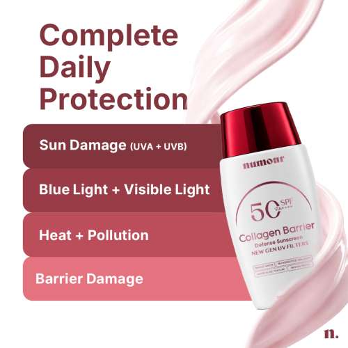 Numour: Collagen Barrier Defense Sunscreen SPF 50 PA++++ | New Gen UV Filters | 2% Hydrolyzed Collagen + 5% Rice Water | Water Burst Texture | In-Vivo Tested | 50ml