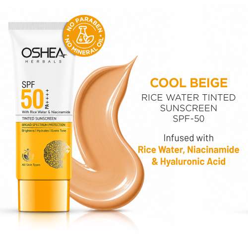 Oshea Herbals: Rice Water Tinted Sunscreen SPF 50 ++++ (Cool Beige-02) 50ml