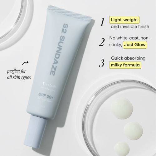 52 Sundaze: Sun Milk SPF 50 PA++++ | Multi-Active Crème | Sunscreen for Oily Skin | Broad Spectrum UVA & UVB Protection 50gm