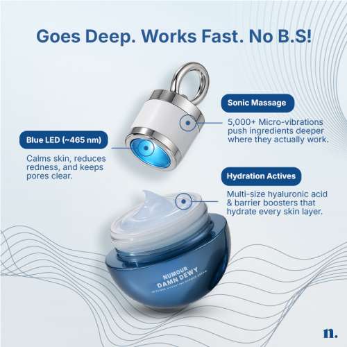 Numour: Damn Dewy 30gm | Intense Hydration & Barrier Repair Pressed Serum 30g | Blue LED Smart Jar