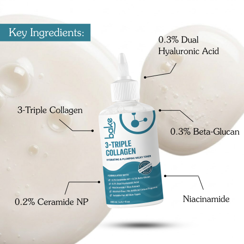 Bake Cosmetics: 3-Triple Collagen Hydrating Milky Toner for Deep Hydration & Barrier Repair 200ml