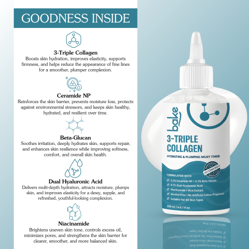 Bake Cosmetics: 3-Triple Collagen Hydrating Milky Toner for Deep Hydration & Barrier Repair 200ml