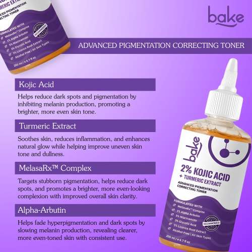 Bake Cosmetics: 2%Kojic Acid Advanced Brightening & Pigmentation Correcting Face Toner for Dark Spots, Even Skin Tone & Glow 200ml