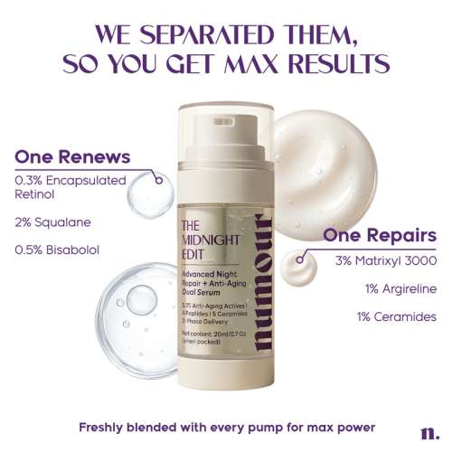 Numour: The Midnight Edit 20ml | Dual Anti-Aging Night Serum with Retinol + Peptides