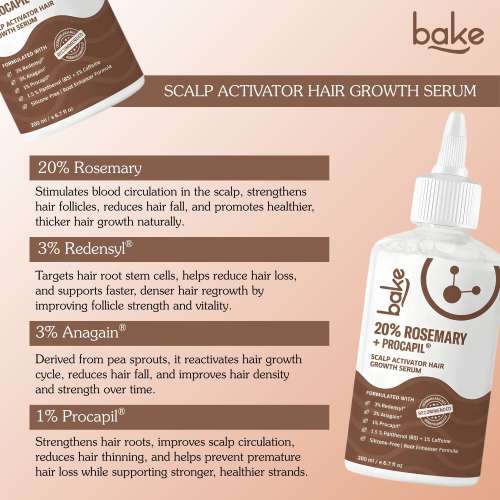 Bake Cosmetics: 20% Rosemary +ProcapilÂ®Hair Growth Serum for Hair Fall Control, Root Strengthening & Scalp Nourishment 200ml