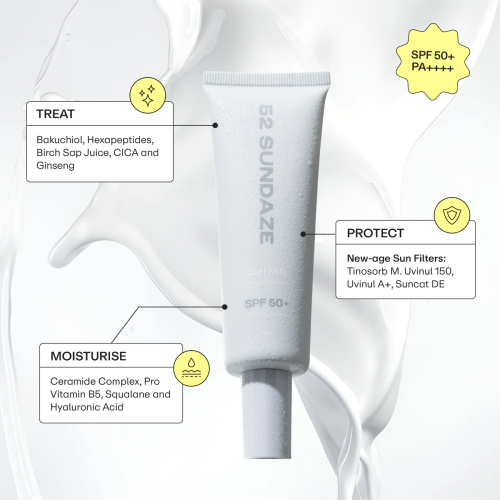 52 Sundaze: Sun Milk SPF 50 PA++++ | Multi-Active Crème | Sunscreen for Oily Skin | Broad Spectrum UVA & UVB Protection 50gm