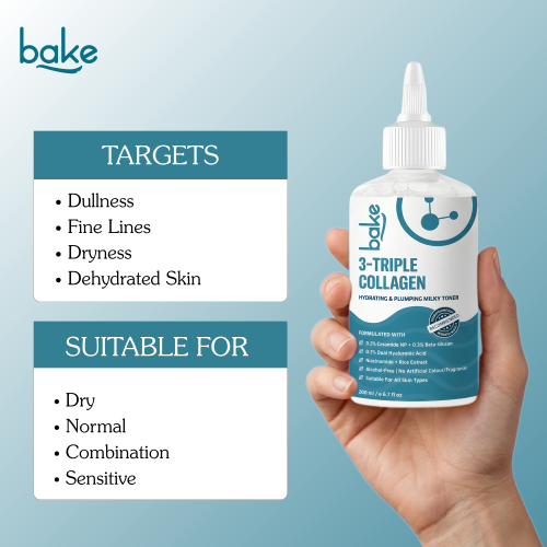 Bake Cosmetics: 3-Triple Collagen Hydrating Milky Toner for Deep Hydration & Barrier Repair 200ml