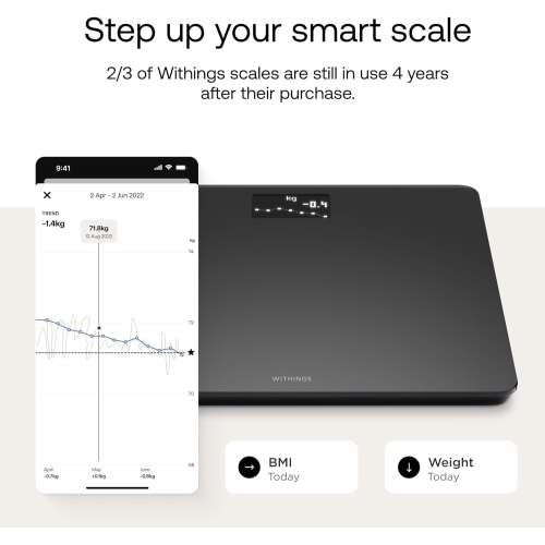 Withings: Body -Digital Wi-Fi Smart Scale with Automatic Smartphone App Sync, Black