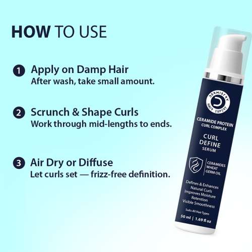 Dermistry: Curl Defining Curly Hair Serum with Ceramides Wheat Germ Oil for Hydration & Frizz Control 50ml