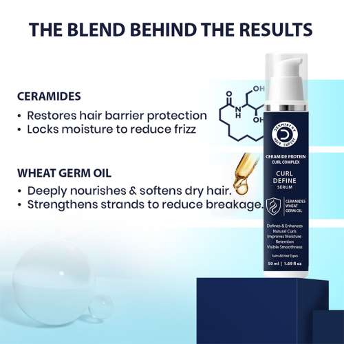 Dermistry: Curl Defining Curly Hair Serum with Ceramides Wheat Germ Oil for Hydration & Frizz Control 50ml