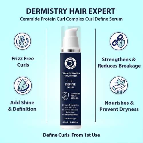 Dermistry: Curl Defining Curly Hair Serum with Ceramides Wheat Germ Oil for Hydration & Frizz Control 50ml