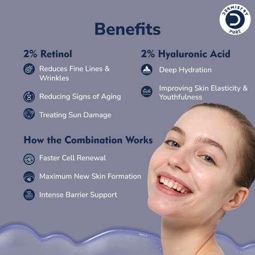 Dermistry: 2% Retinol Hyaluronic Anti Aging Night Face Cream Serum for Ageing Dark Circles & Wrinkles 30ml