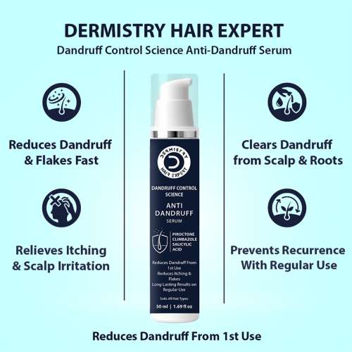 Dermistry: Anti Dandruff Hair Serum Piroctone Climbazole Salicylic Acid for Flakes Dry Itchy Scalp 50ml