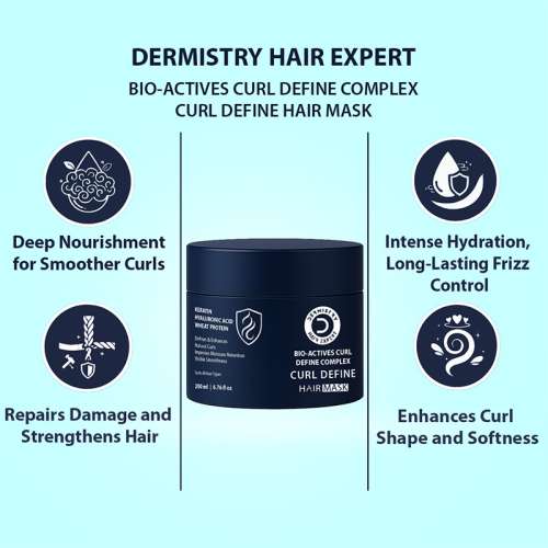 Dermistry: Curl Defining Curly Hair Mask with Hyaluronic Acid Keratin for Hydrating Frizz Control 200ml