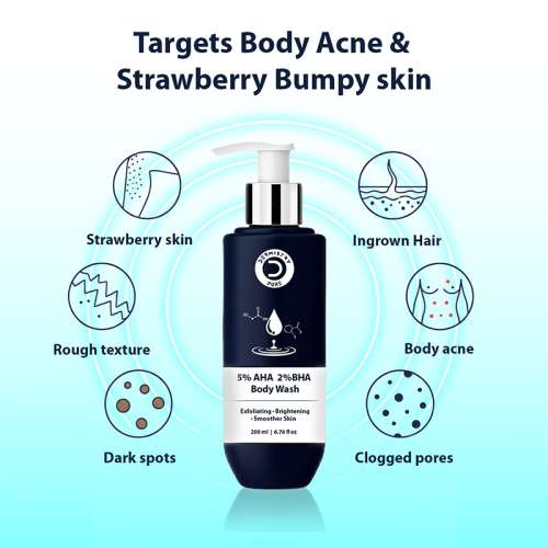 Dermistry: 5% AHA 2% BHA Exfoliating Body Wash for D Tan Detan Removal for Men Women All Skin Types 200ml