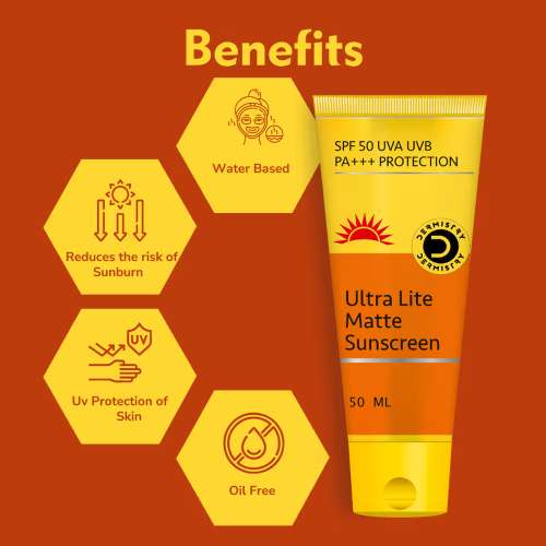 Dermistry: SPF 50 UV Sunscreen Oil Free Water Based Sun Care for Oily Acne Prone & Sensitive Skin 50ml
