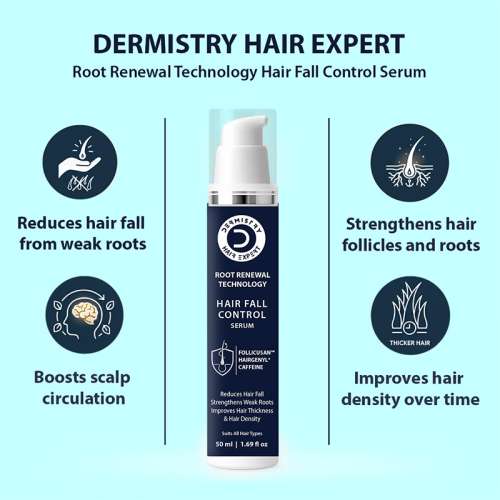 Dermistry: Anti Hair Fall Control Hair Serum with Follicusan Hairgenyl Caffeine for Strength & Growth 50ml