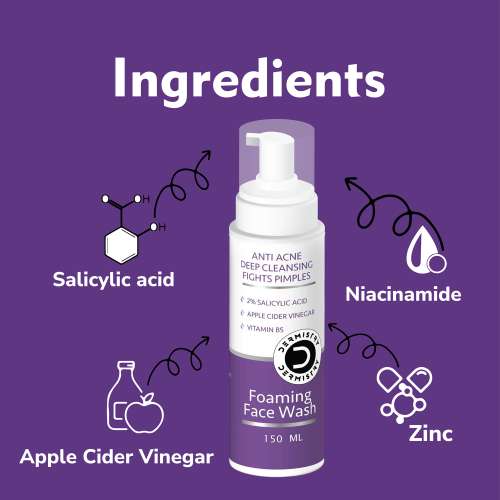Dermistry: 2% Salicylic Acid Niacinamide Foaming Face Wash for Oily Acne Prone Skin Open Pore Pimples 150ml