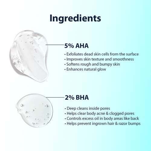 Dermistry: 5% AHA 2% BHA Exfoliating Body Wash for D Tan Detan Removal for Men Women All Skin Types 200ml