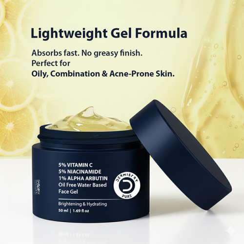 Dermistry: Vitamin C Oily Skin Moisturizer Face Gel with Niacinamide Alpha Arbutin for Glowing Skin 50ml