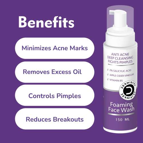 Dermistry: 2% Salicylic Acid Niacinamide Foaming Face Wash for Oily Acne Prone Skin Open Pore Pimples 150ml