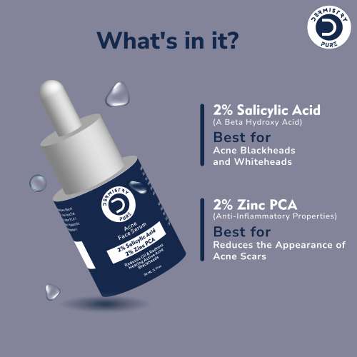 Dermistry: Pure 2% Salicylic Acid 2% Zinc Face Serum For Oily Acne Prone Skin Black & Whitehead Scars 30ml